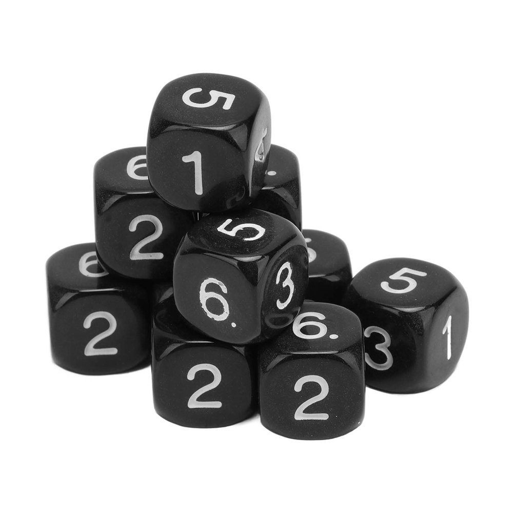 6 Sided Number Dice, 20PCS Round Corner Polyhedral Dice, 16mm Polyhedral Dice for Numeral Teaching Board Games, Table Games (Black)