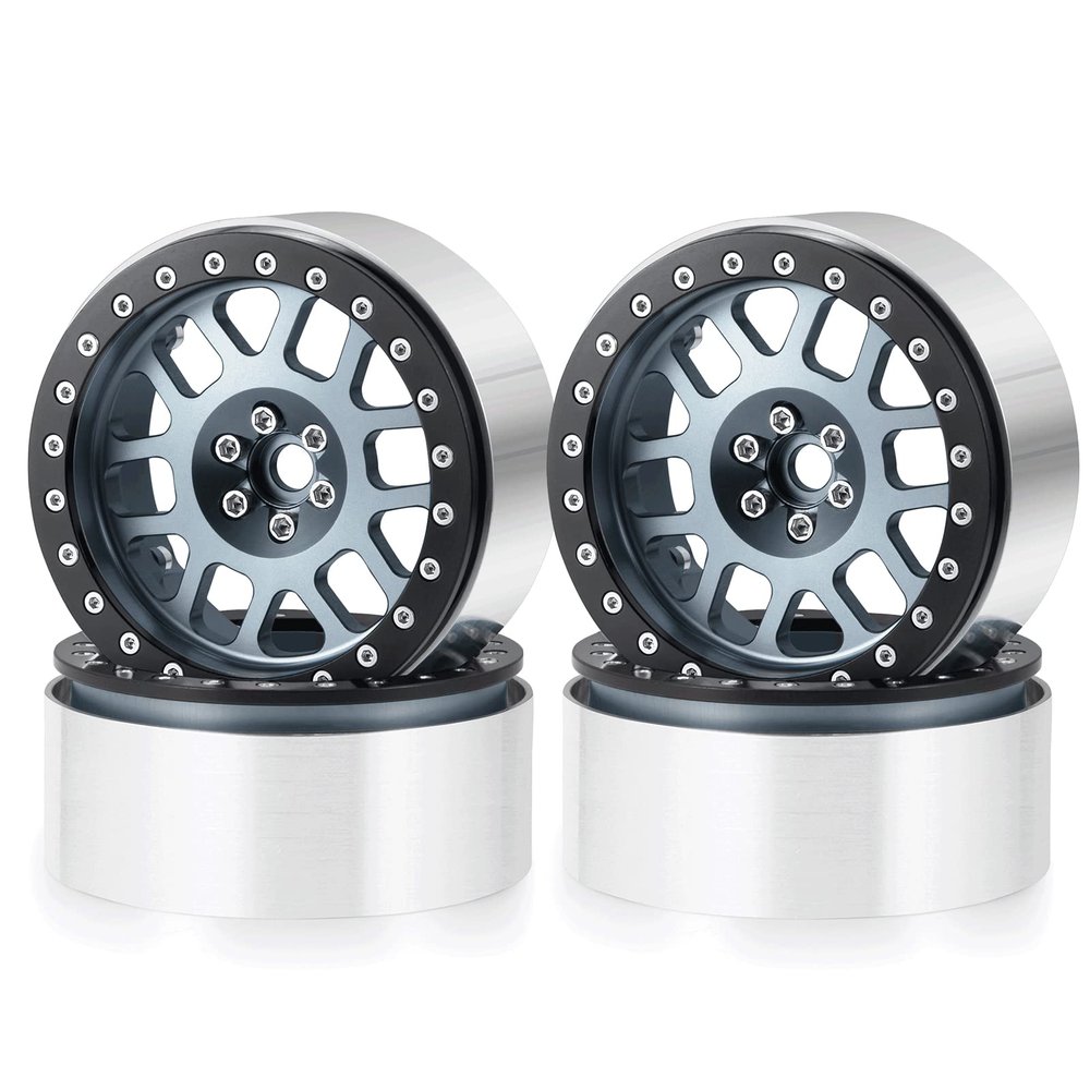 MOHERO 4Pcs 2.6" Metal Beadlock Wheel Rims RC Rims for Wraith 90053-90048 1/10 RBX10 Axial AXI03005 AXI03000 AXI3004,Titanium+Black