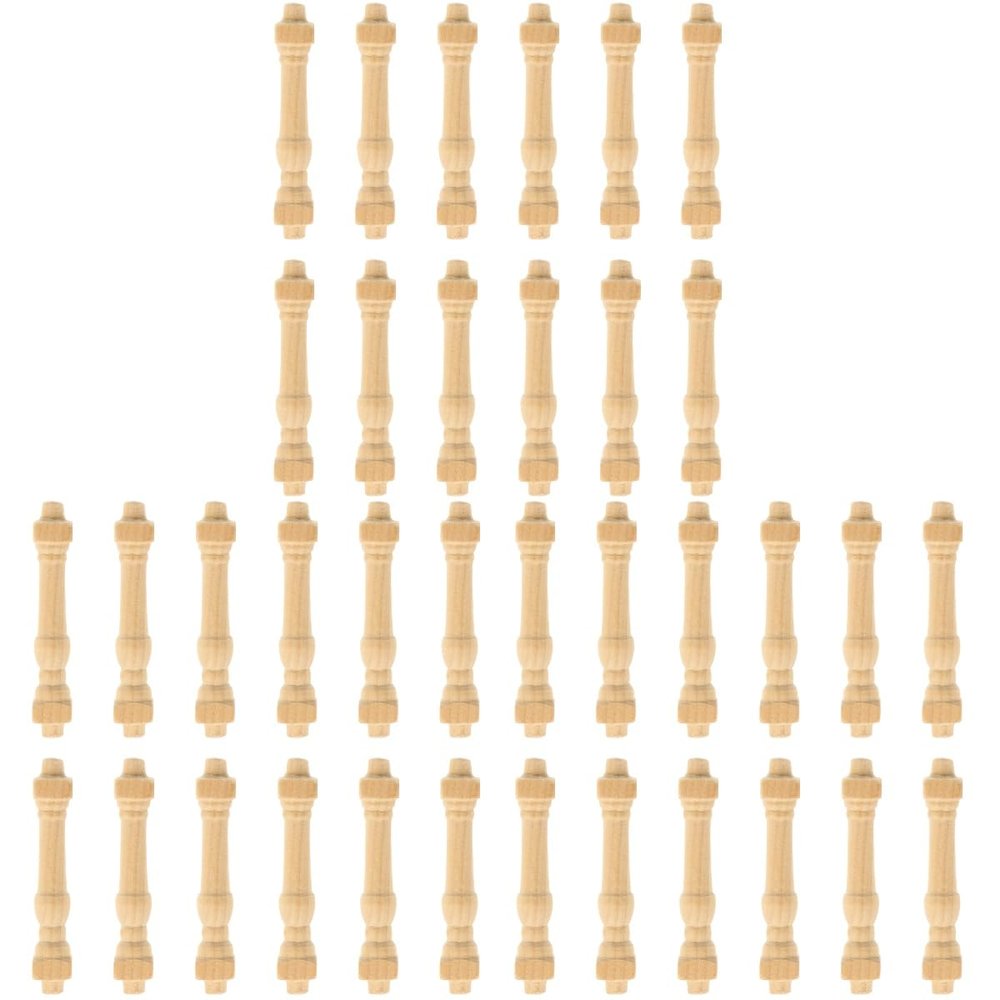 COHEALI 36 pcs 1:12 Wooden Dollhouse Handrail Mini, Miniature Wooden Handrails Unfinished Beige Spindles for Dollhouse Furniture DIY Craft Accessories