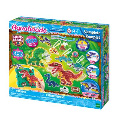 Aquabeads Dinosaur World - Arts & Crafts Kit for Kids Ages 4+ - Includes Over 1200 Shiny Beads, Layout Tray, Sprayer, Creation Display, Design Pegs, Keychain Accessories, and Template Sheet
