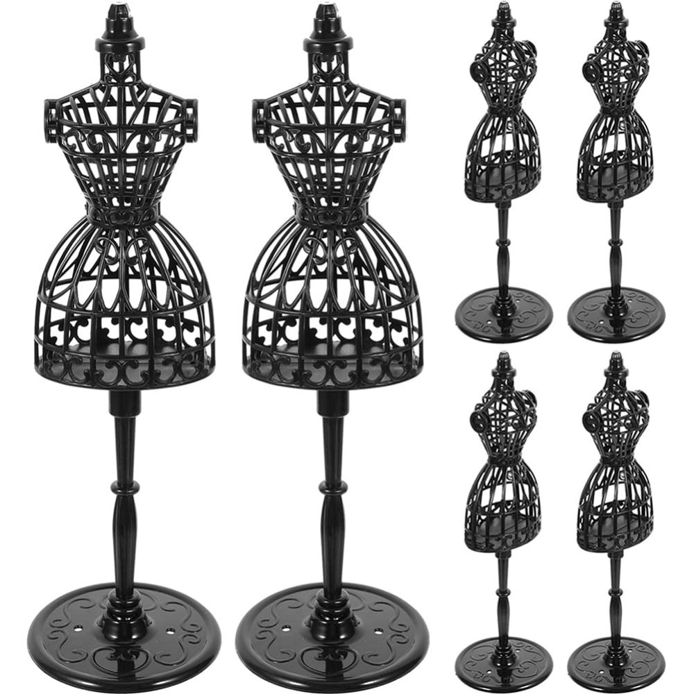 jojofuny Set of 6 Dress Cloth Gown Hollow Stand, Plastic Doll Display Support Holder, Mini Mannequin Model Stand for Dollhouse Miniature Accessories, 8.2 x 2.5 Inch, Black