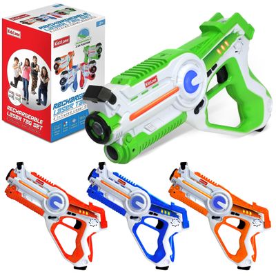Kidzlane - Rechargeable Laser Tag Guns Set of 4 - High-Tech Infrared Laser Tag for Kids and Adults with Realistic Sounds, Vibrations and LED Lights - 4-Team Multiplayer Game