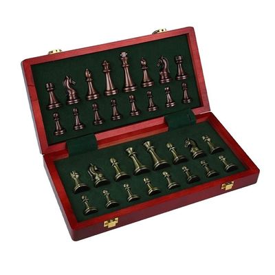 Antique Chess Set for Adults, Exquisite Chess Board Wood/Chess Pieces Metal, Chess Set Tournament Foldable Travel Chess Board Game for Kids, Interior Storage Space (Color : B)