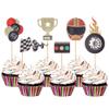 24 PCS Race Car Cupcake Toppers Assembled Helmet Traffic Light Wheel Trophy Flag Racing Car Cupcake Picks Let's Go Racing Cake Decorations for Sports Theme Baby Shower Birthday Party Supplies view 1