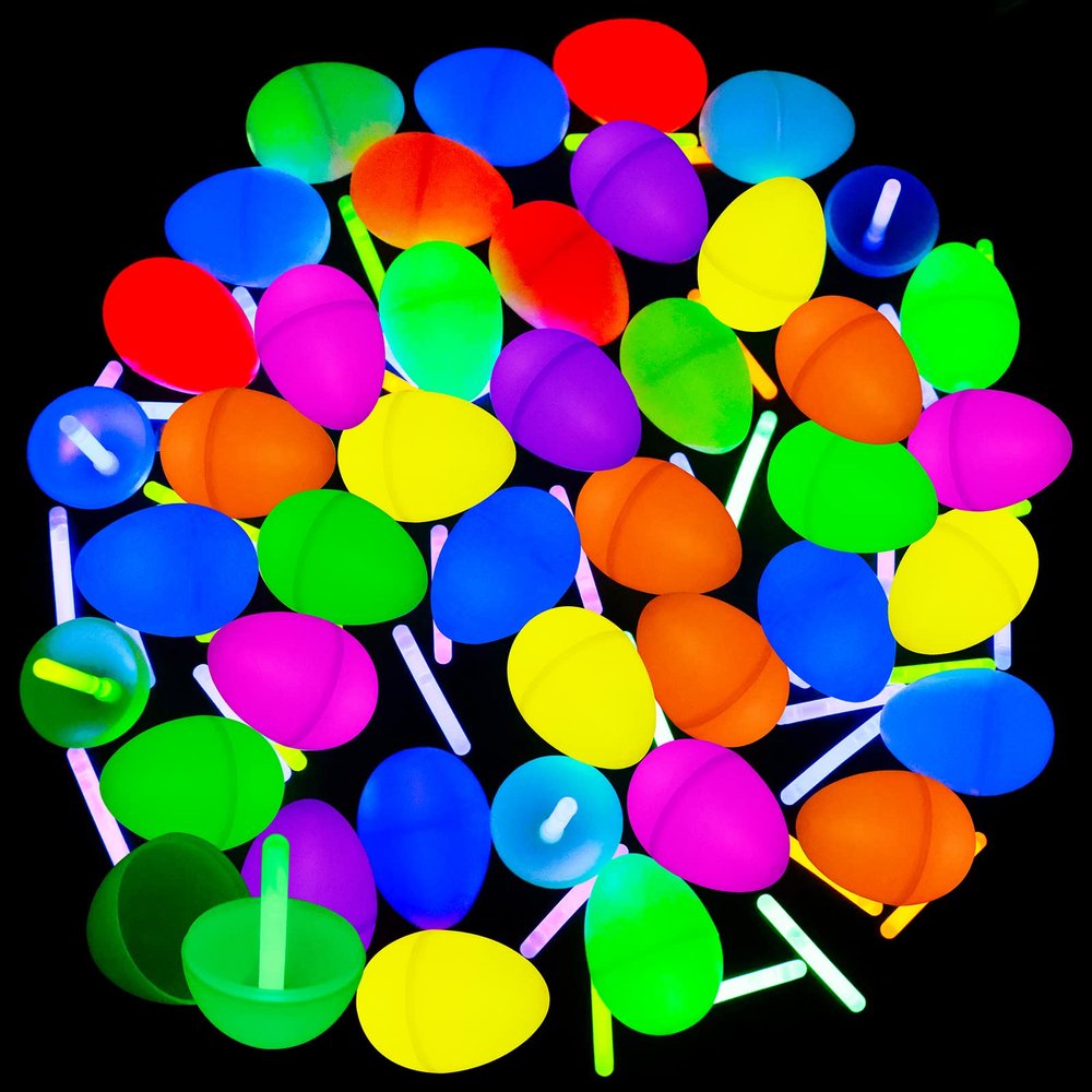 MGparty 72 Easter Glow Eggs with 108 Mini Glow Sticks for Kids Glow-in-The-Dark Easter Egg Hunt, Easter Basket Stuffers Fillers, Party Favors, Classroom Prizes, and Game Supplies