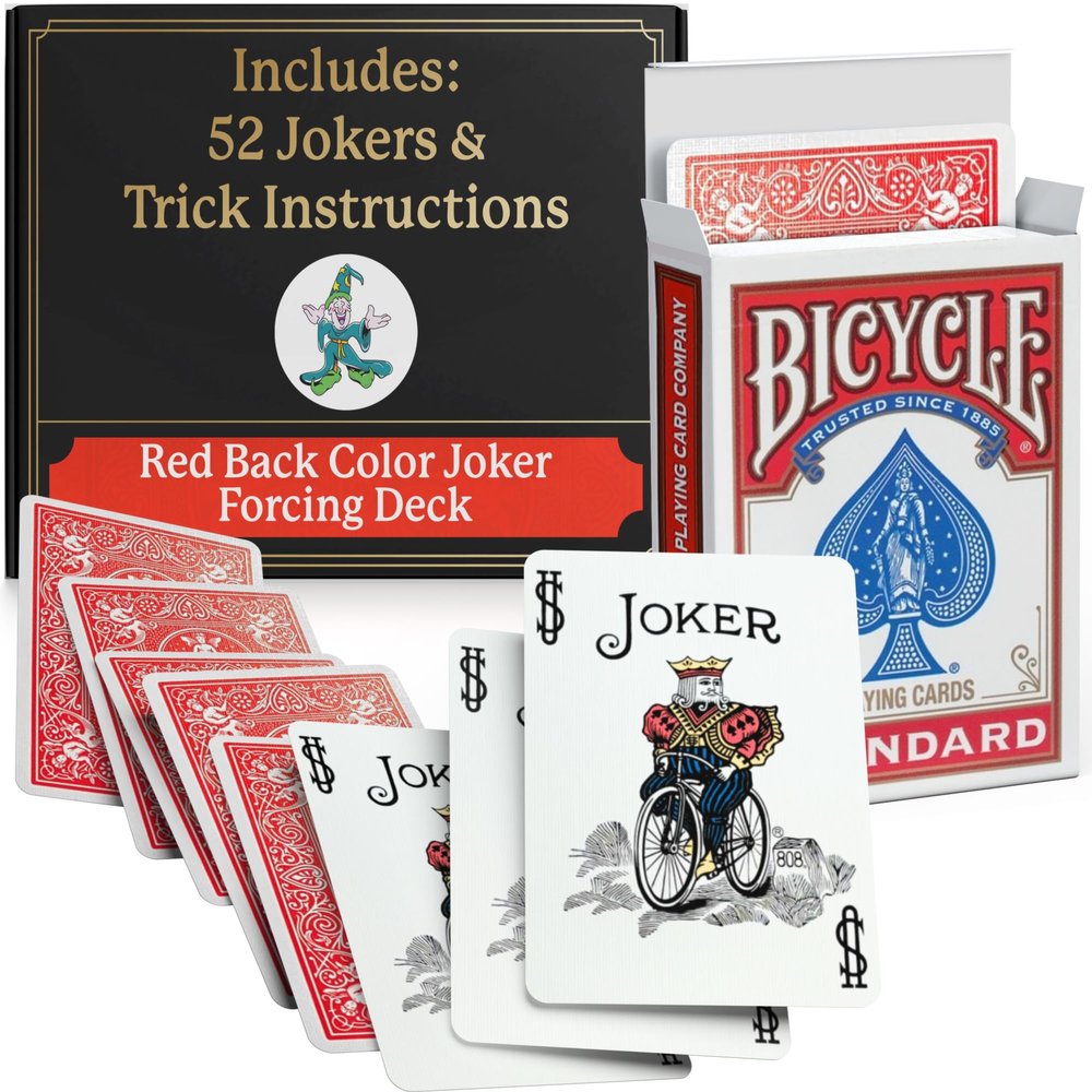Ted's Sterling Magic Factory Cut Bicycle Color Joker Trick Deck (Red One Way Force)