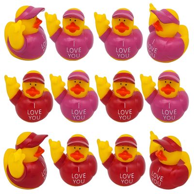 Cool Holiday Rubber I Love You Ducks (2") Standard Size. Pink and Purple. (12 Pack) Cute Duck Bath Tub Pool Toys. ( Valentine's Day Rubber Ducks)