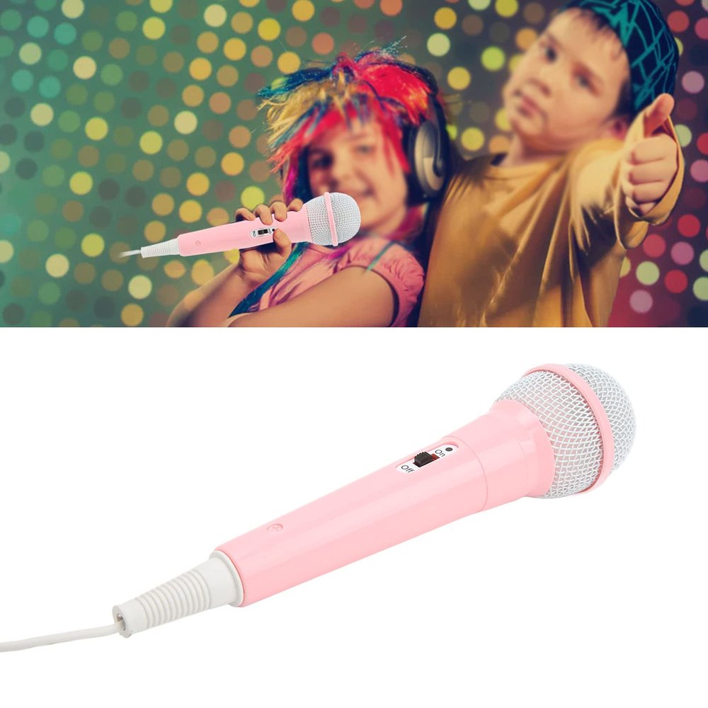 Akozon Wired Microphone Kids Plug in Microphone 3.5mm Plug Low Distortion Portable Toy Music Children Singing Mic for Karaoke Family Party Blue Home Machine (Pink)
