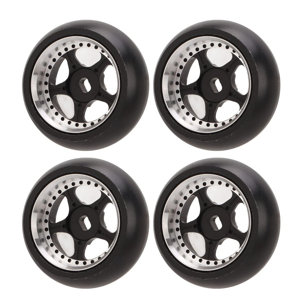 RC Drift Tire,4pcs RC Metal Wheel Tires for 1:28 for K969 for K989 RC Drift Tire for P929 Model car Upgraded Part (Black)
