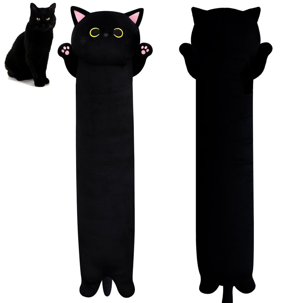 MUFEIRUO Long Cat Plush Long Cat Body Pillow, 33" Cute Black Cat Stuffed Animals Cat Plushie, Soft Cartoon Cat Plush Pillow Kawaii Stuffed Cat Toys for Kids Girls Boys,Gifts for Birthday Halloween