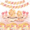 189 Pcs Two Groovy Birthday Party Tableware Set, Groovy Boho Hippie Daisy Tablecloth 24 Guests Dinner Plates Dessert Plates Cups and Napkins for Girl Retro Rainbow Boho Party Decorations Supplies view 1