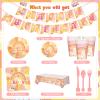 189 Pcs Two Groovy Birthday Party Tableware Set, Groovy Boho Hippie Daisy Tablecloth 24 Guests Dinner Plates Dessert Plates Cups and Napkins for Girl Retro Rainbow Boho Party Decorations Supplies view 3