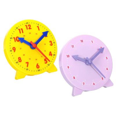 PATIKIL 4 inch Teaching Clock, 2 Pack Learn Clock Learning Tell Time Analog Clock Demonstration Clock 24 Hour 3 Pointers Geared Movement for Classroom Teacher, Yellow Purple