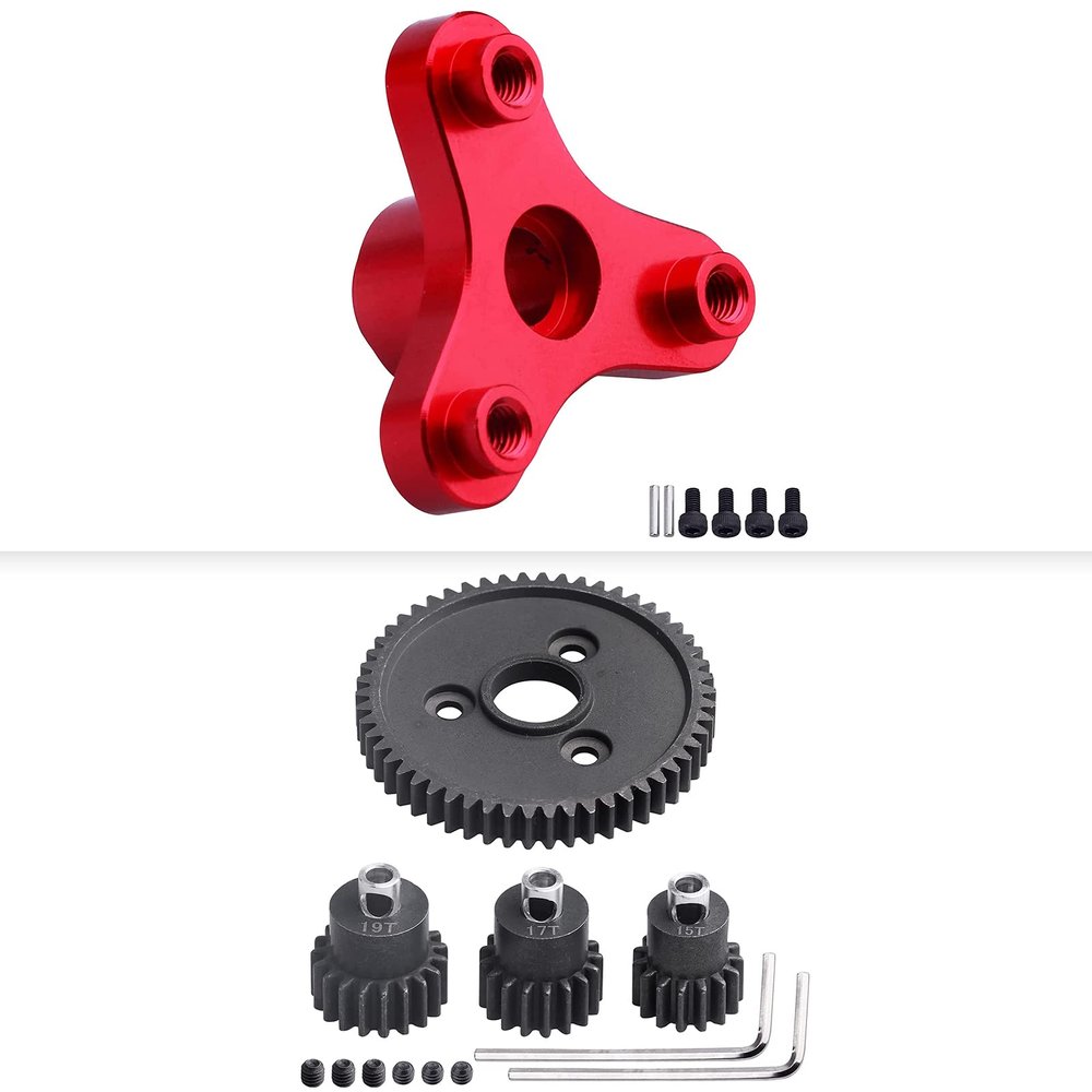 RC Spur Gear with Pinions Gear Set & RC Gearbox Slipper Clutch Eliminator (Red) for 1/10 Traxxas Slash 2WD Rustler Stampede VXL