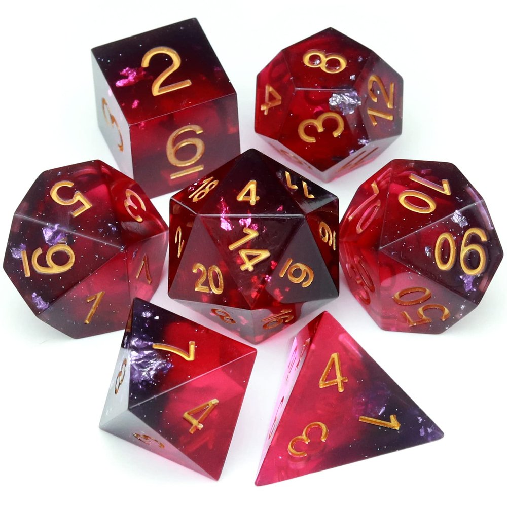 Haxtec Sharp Edge DND Dice Set Purple Red Resin Dice Silver Flakes D&D Dice for RPG Role Playing Games Compatible with Dungeons and Dragons Gift War Series