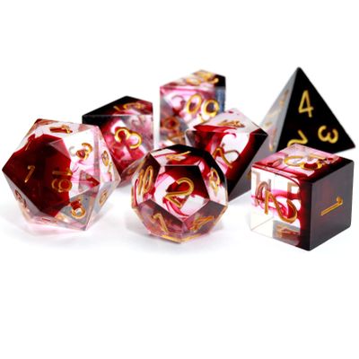 Haxtec Sharp Edge DND Dice Set Red Blood Swirls Resin Dice D&D Dice for RPG Role Playing Games Compatible with Dungeons and Dragons Gift