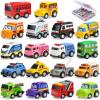 18 Pack Assorted Pull Back Car Toys for Kid with Storage Organizer Box, Mini Model Vehicle Set with Display Case for Child Toddler, Small Play Truck Bulk for Boy and Girl Party Favors, Birthday Gift view 1