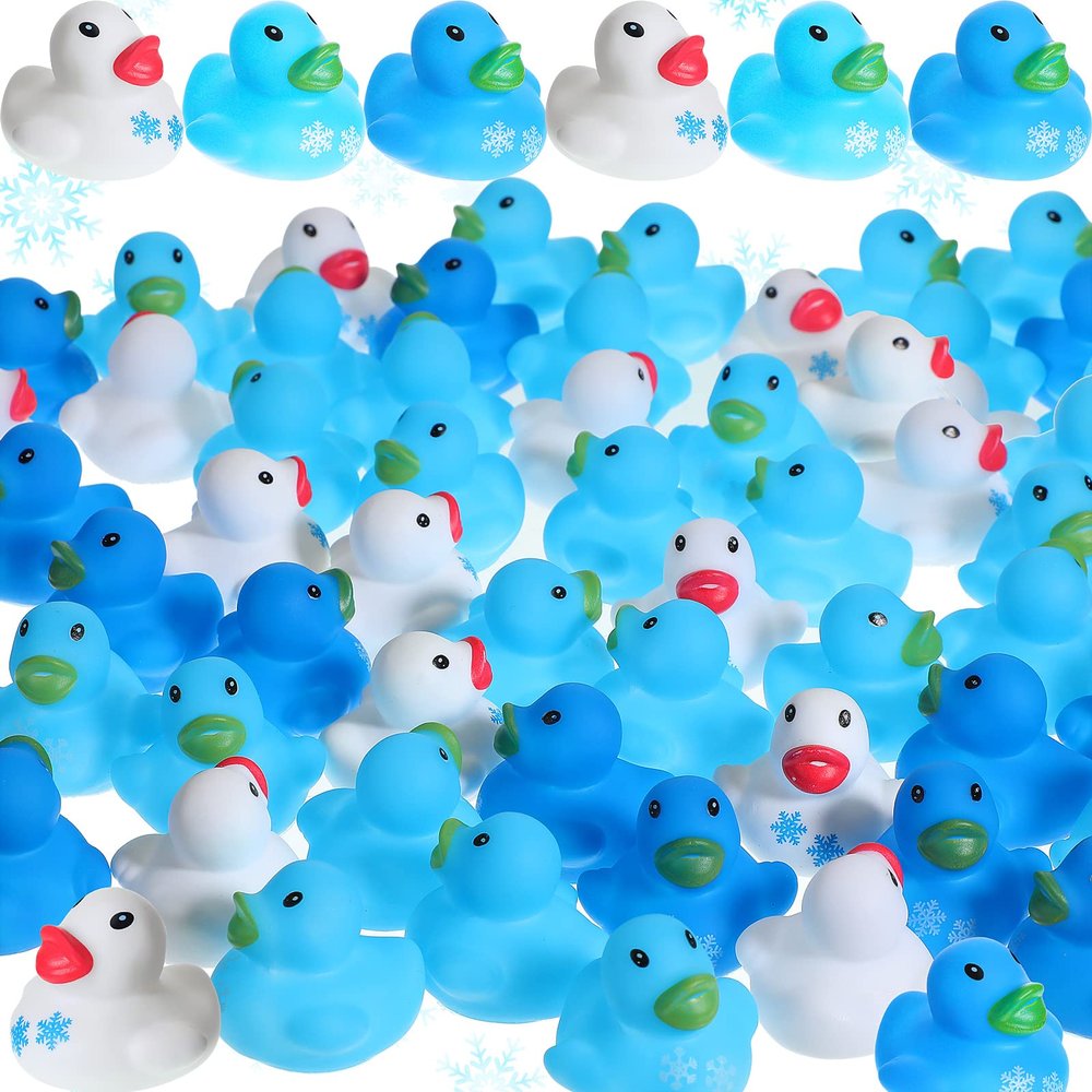 Jerify 50 Pcs Mini Rubber Ducks Snowflake Themed Rubber Ducks Wintertoys Bulk Holiday Bath Ducky Favors Bathtub Pool Toys Birthday Christmas Party Goodie Bag Fillers Gift