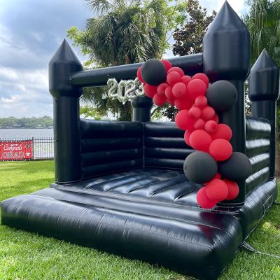 Black Inflatable Bounce House for Outdoor Halloween Decoration Party Backyard Wedding, PVC Halloween Inflatable Bounce House Castle for Kids with Blower(13FT*11.5FT*10FT)