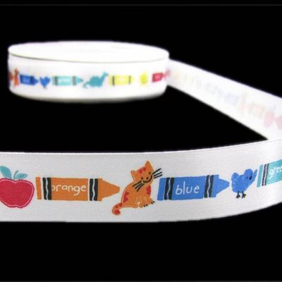 5 Yds Crayon Crayons Colors Kids Children School White Satin Ribbon 7/8''W