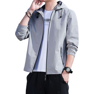 Maiyifu-GJ Men's Lightweight Full Zip Windproof Hoodie Slim Fit Casual Hooded Sweatshirt Outdoor Spring Active Windbreaker (Grey,4X-Large)