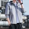 Maiyifu-GJ Men's Lightweight Full Zip Windproof Hoodie Slim Fit Casual Hooded Sweatshirt Outdoor Spring Active Windbreaker (Grey,4X-Large) view 3