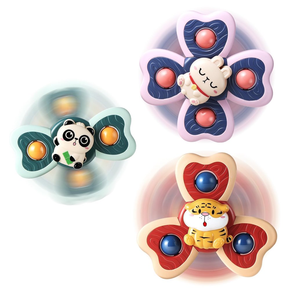 ALASOU 3PCS Suction Cup Spinner Toys for 1 Year Old Boy Girl|Spinning Top 12 18 Months|1 2 Year Old Boy Birthday Gift|Baby Bath Toy for Kids Ages 1-3|Sensory Airplane Travel Toy for Infant Toddlers