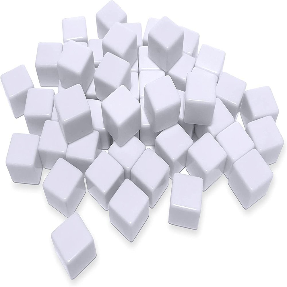 NAKIMO 100 PCS Blank White Dice 16MM Acrylic Dice Blank White Cubes with Smoothed Surface Six Sided Dice for Board Games, DIY