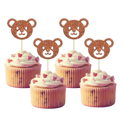 Gyufise 24Pcs Bear Head Cupcake Toppers Bear Babyshower Birthday Cake Decorations for Animals Themed Baby Shower Birthday Party Cake Decorations Supplies
