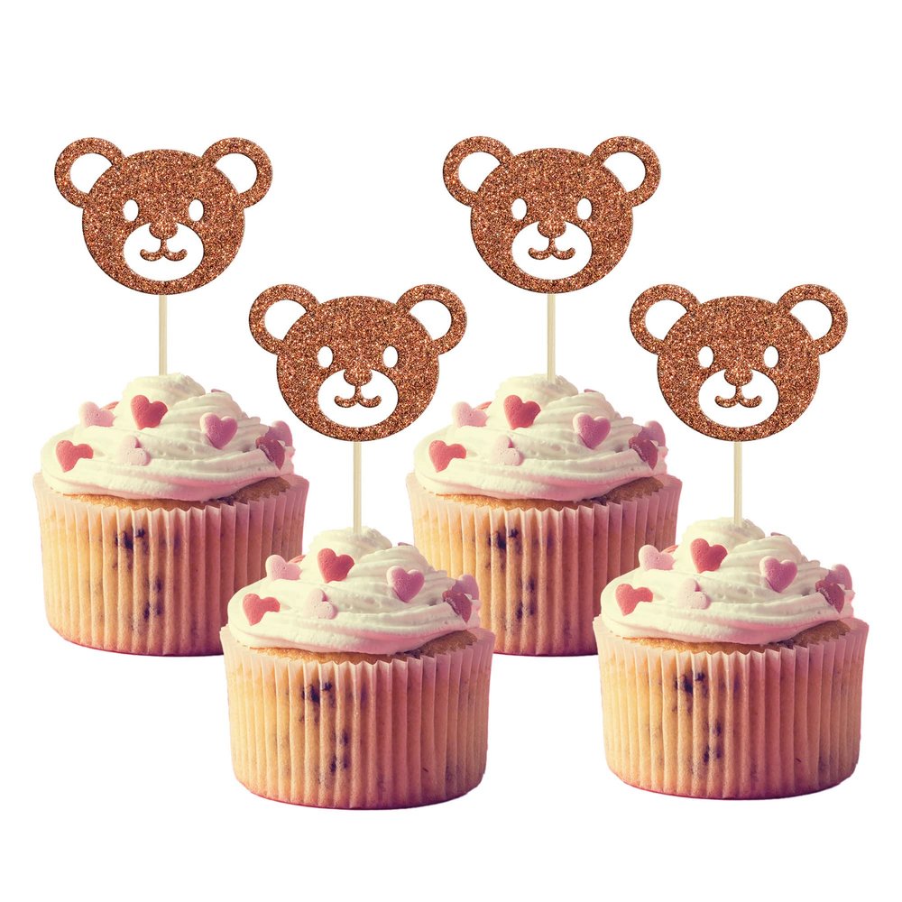 Gyufise 24Pcs Bear Head Cupcake Toppers Bear Babyshower Birthday Cake Decorations for Animals Themed Baby Shower Birthday Party Cake Decorations Supplies