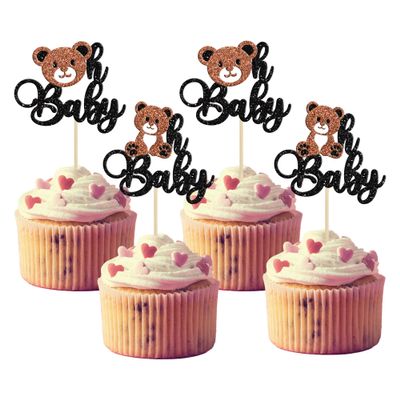 Gyufise 24 Pcs Bear OH Cupcake Toppers Jungle Animals Themed Baby Shower Decorations & Supplies