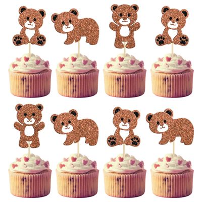 Gyufise 24Pcs Bear Baby Shower Birthday Party Decorations We Can Bearly Wait Cupcake Toppers Table Decoration Photo Booth Props Baby Shower Party Supplies Decorations