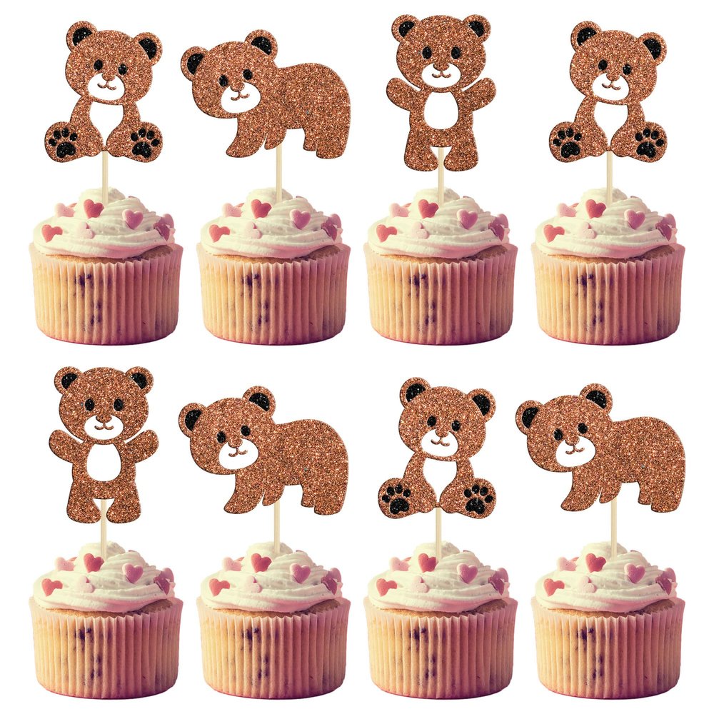 Gyufise 24Pcs Bear Baby Shower Birthday Party Decorations We Can Bearly Wait Cupcake Toppers Table Decoration Photo Booth Props Baby Shower Party Supplies Decorations