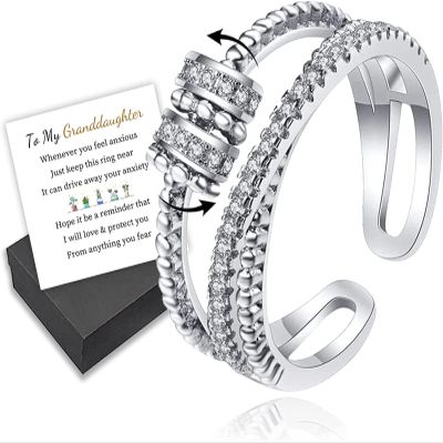 to My Granddaughter, I Will Protect You from Anything You Fear Fidget Ring, Adjustable Fidget Rings for Anxiety for Women, Granddaughter Ring from Grandma (Silver)