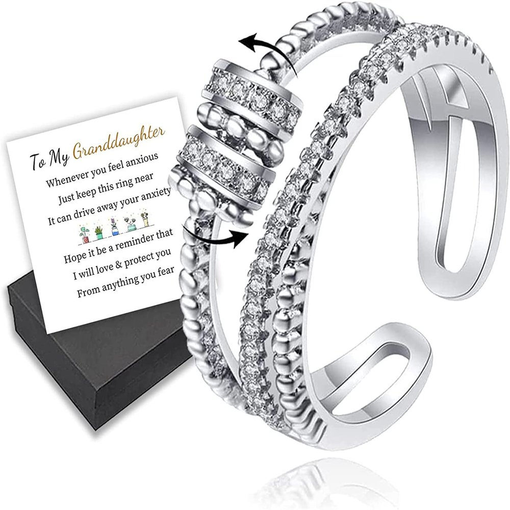 to My Granddaughter, I Will Protect You from Anything You Fear Fidget Ring, Adjustable Fidget Rings for Anxiety for Women, Granddaughter Ring from Grandma (Silver)