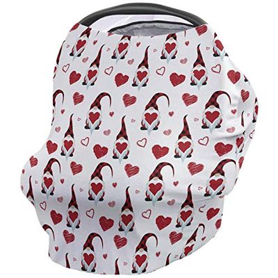 Baby Nursing Cover Carseat Canopy Valentines Sweet Gnome Romantic Love Breathable Privacy Breastfeeding Scarf Hearts and Dwarfs Multi Use Car Seat Covers for Boys or Girls