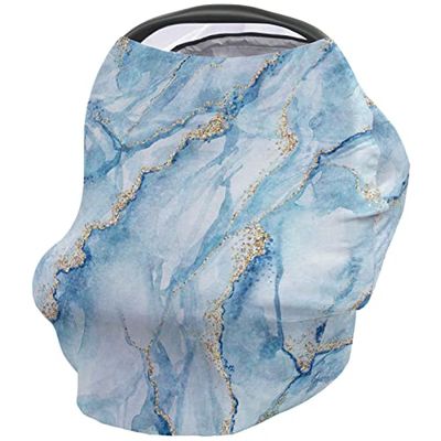 Baby Nursing Cover Carseat Canopy Abstract Agate Marble Texture Breathable Privacy Breastfeeding Scarf Blue Grey Nature Stone Multi Use Car Seat Covers for Boys or Girls