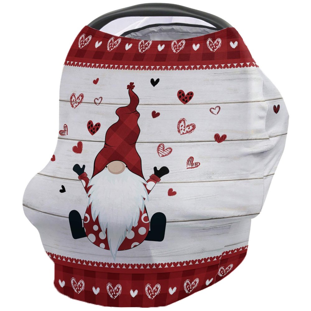 Baby Nursing Cover Carseat Canopy Valentine Sweet Gnome Red Love Breathable Privacy Breastfeeding Scarf Romantic Heart Buffalo Check Multi Use Car Seat Covers for Boys or Girls
