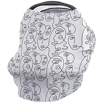 Baby Nursing Cover Carseat Canopy Abstract Black Line Face Breathable Privacy Breastfeeding Scarf Modern Aesthetic Continuous Faces Multi Use Car Seat Covers for Boys or Girls