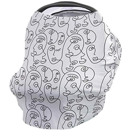 Baby Nursing Cover Carseat Canopy Abstract Black Line Face Breathable Privacy Breastfeeding Scarf Modern Aesthetic Continuous Faces Multi Use Car Seat Covers for Boys or Girls