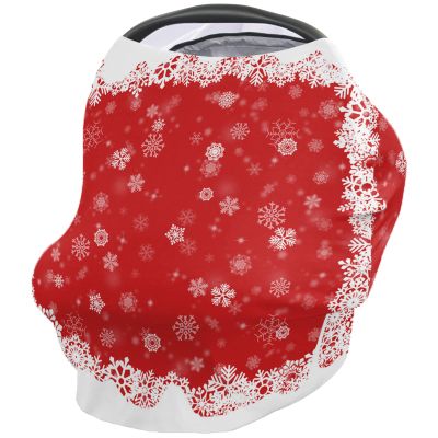 Baby Nursing Cover Carseat Canopy Winter Christmas Snowflakes on Red Breathable Privacy Breastfeeding Scarf White Snow Multi Use Car Seat Covers for Boys or Girls