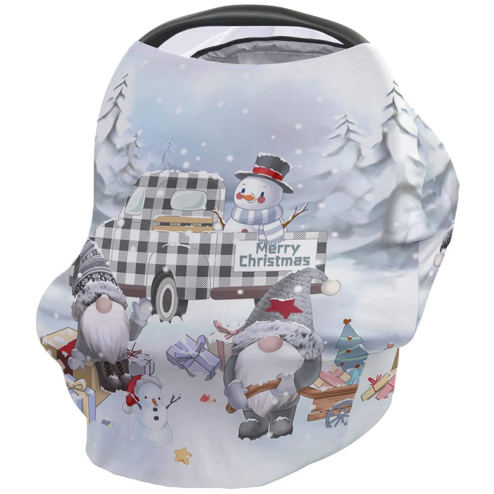 Baby Nursing Cover Carseat Canopy Winter Snowy Santa Gnome Snowman on Car Breathable Privacy Breastfeeding Scarf Xmas Buffalo Check Truck Multi Use Car Seat Covers for Boys or Girls