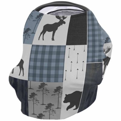 Baby Nursing Cover Carseat Canopy Christmas Deer Bear Animal Check Breathable Privacy Breastfeeding Scarf Vintage Buffalo Plaid Multi Use Car Seat Covers for Boys or Girls