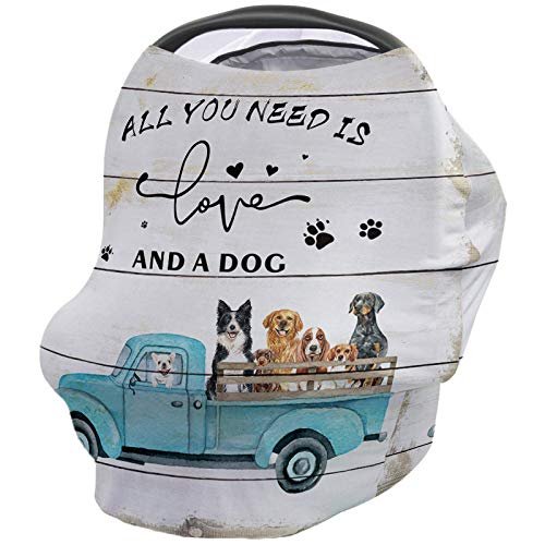 Baby Nursing Cover Carseat Canopy Rural Teal Truck and Pet Dog Breathable Privacy Breastfeeding Scarf Farm Animals with Car Wood Plank Multi Use Car Seat Covers for Boys or Girls