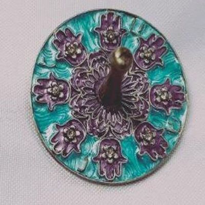 Hamsa Dreidel on Antique Silver Oxide Metal in Blue and Purple
