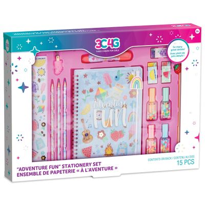 Make It Real 3C4G: Adventure Fun: Stationery Set - 15 Piece Set, Highlighters Shaped Like Nail Polish Bottles, Extendable Eraser Pen, Stickers, Three Cheers for Girls, Tween & Girls, Kids Ages 8+