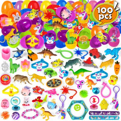 100PCS Prefilled Easter Eggs with Toys for Hunt, Party Favor Supplies Kids, Basket Stuffers, Filled Bulk School Activities, Classroom Prizes