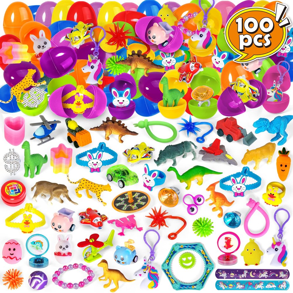 100PCS Prefilled Easter Eggs with Toys for Hunt, Party Favor Supplies Kids, Basket Stuffers, Filled Bulk School Activities, Classroom Prizes