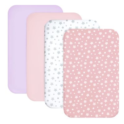 Mini Crib Sheets Fitted 4 Pack for Girls (38" X 24"), Compatible with Dream on Me, Delta Porta Crib and Arms Reach Ideal Cosleeper, Pink