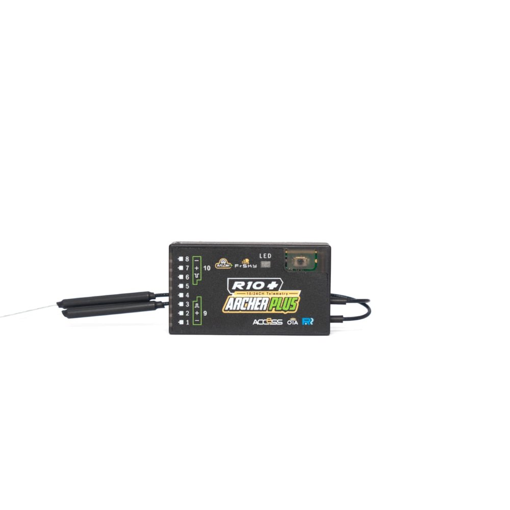 FrSky Archer Plus R10+ Receiver 10 Configurable Ports Dual Detachable Antennas Access & D16 Compatible Enhanced Anti-RF Interference Black Box & Telemetry SBUS/FBUS Support